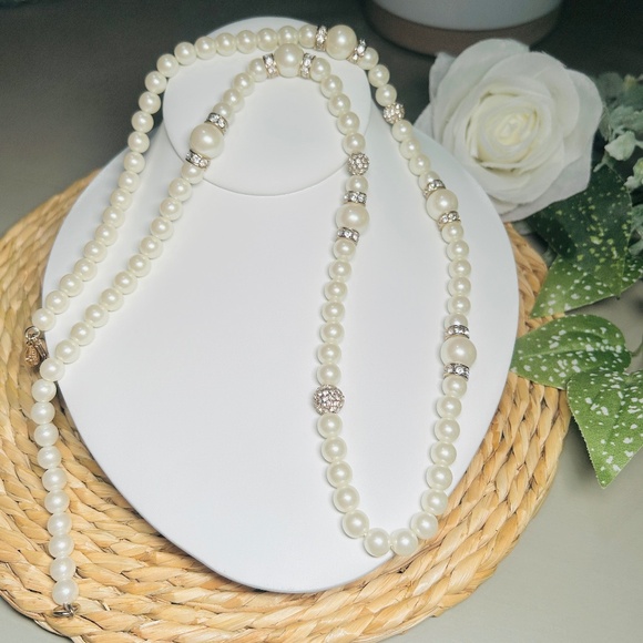 Ann Taylor 32” Long Faux Pearl and Pavé Crystal Necklace - Picture 6 of 8